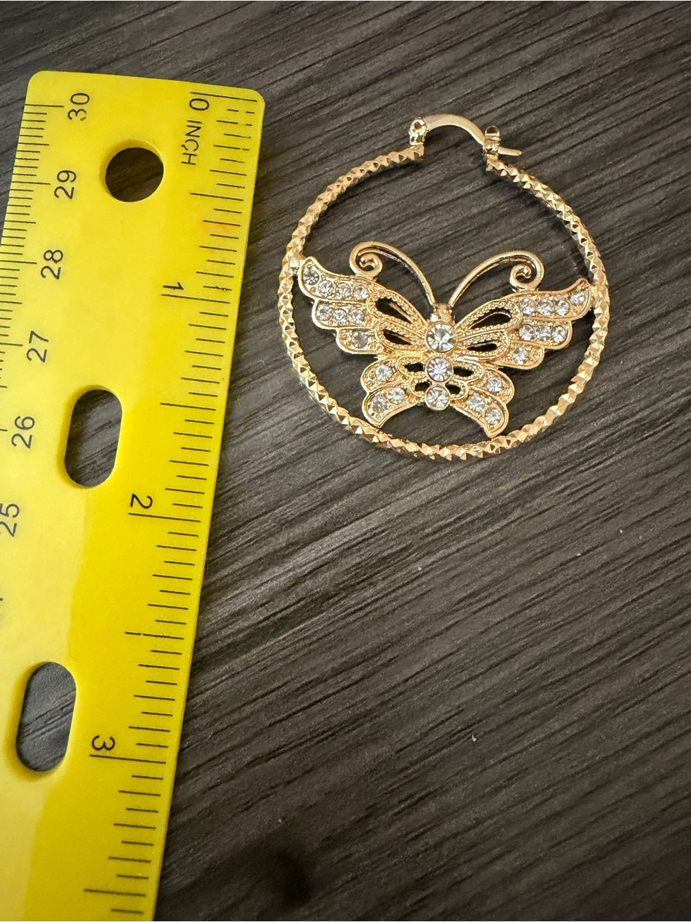 Gold filled Butterfly Crystal Hoop Earrings - Women Jewelry - Picture 4 of 5